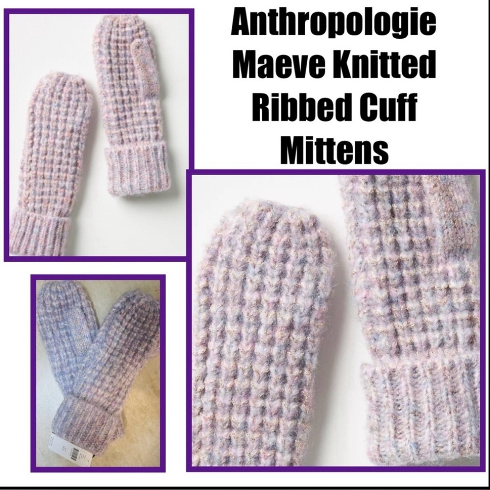 Anthropologie Maeve Knitted Ribbed Cuff Mittens